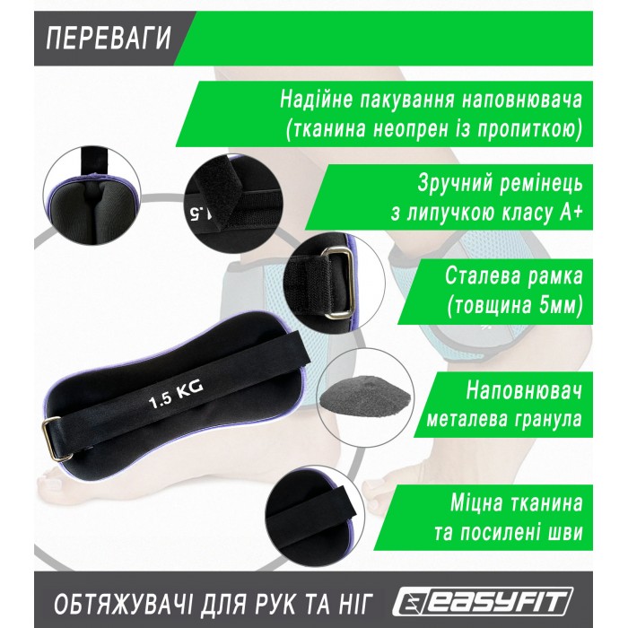 Утяжелители EasyFit Comfort 1,5 кг для ног и рук с металлом (пара)