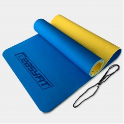 Коврик для йоги и фитнеса EasyFit TPE+TC 6 мм двухслойный синий-желтый