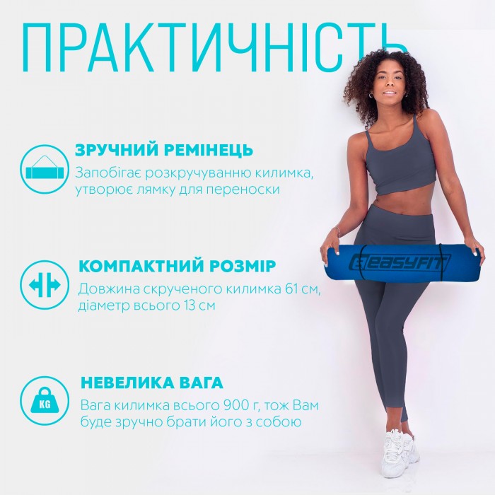 Коврик для йоги и фитнеса EasyFit TPE+TC 6 мм двухслойный синий-желтый