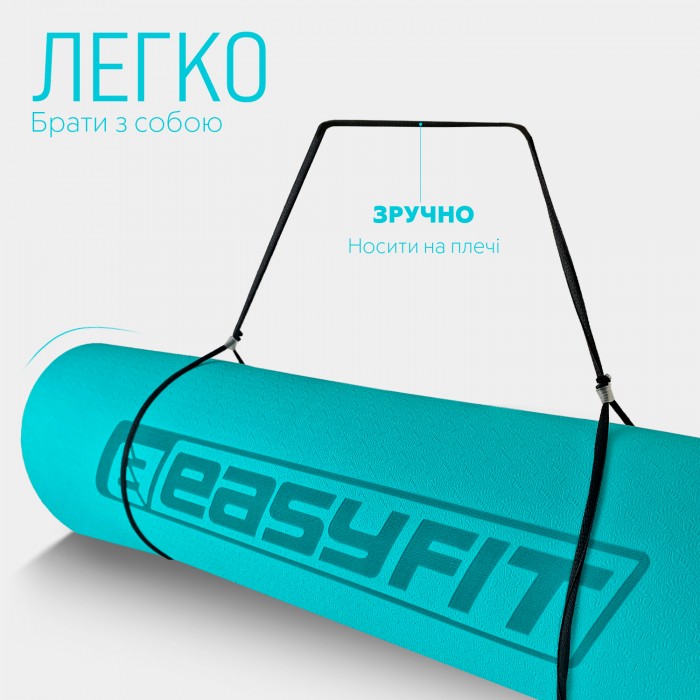 Коврик для йоги и фитнеса EasyFit TPE+TC 6 мм двухслойный мятный-черный