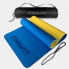 Коврик для йоги и фитнеса EasyFit TPE+TC 6 мм двухслойный + Чехол синий-желтый