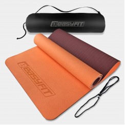 Коврик для йоги и фитнеса EasyFit TPE+TC 6 мм двухслойный + Чехол персиковый-коричневый