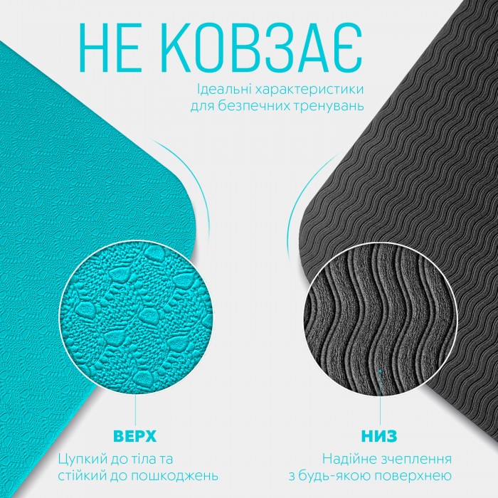 Килимок для йоги та фітнесу EasyFit TPE+TC 6 мм двошаровий + Чохол м'ятний-чорний