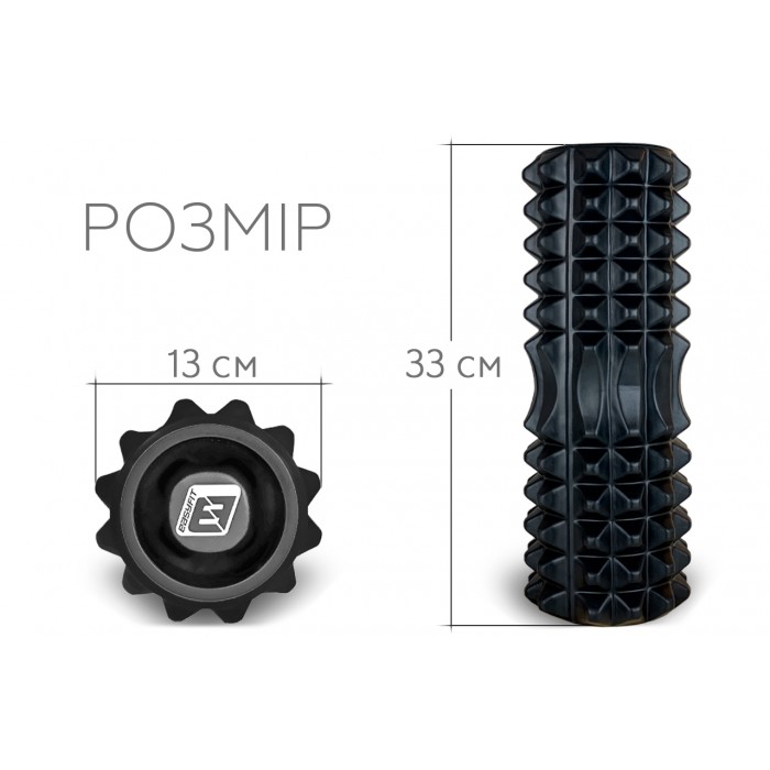 Массажный ролик EasyFit Grid Roller 33 см v.1.2 с заглушками с двух сторон (черный)