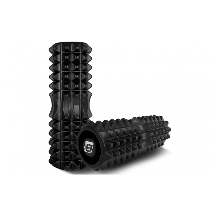 Массажный ролик EasyFit Grid Roller 33 см v.1.2 с заглушками с двух сторон (черный)