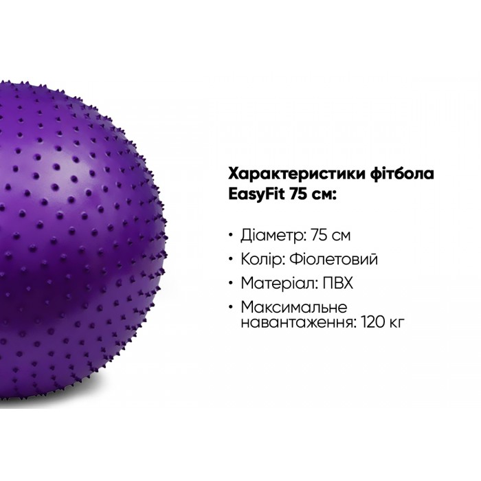 М'яч для фітнесу EasyFit 75 см фіолетовий (фітбол масажний)