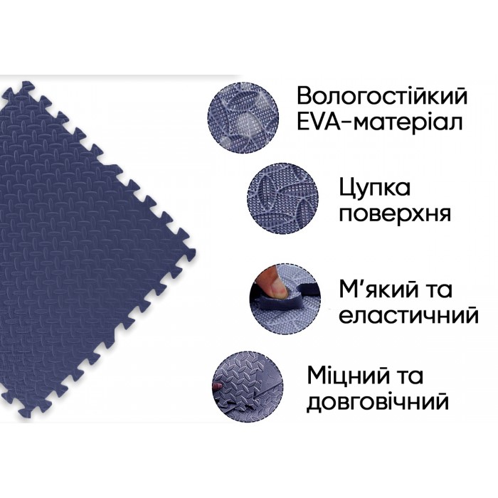 Татамі мат EasyFit SwallowTail 4 шт (60х60х1 см) пазл хвіст ластівки синій