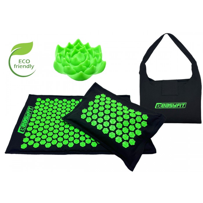 Массажный коврик EasyFit AcuRelax с иголками (аппликатор Кузнецова) черно-зеленый