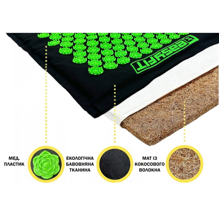Массажный коврик EasyFit AcuRelax с иголками (аппликатор Кузнецова) черно-зеленый