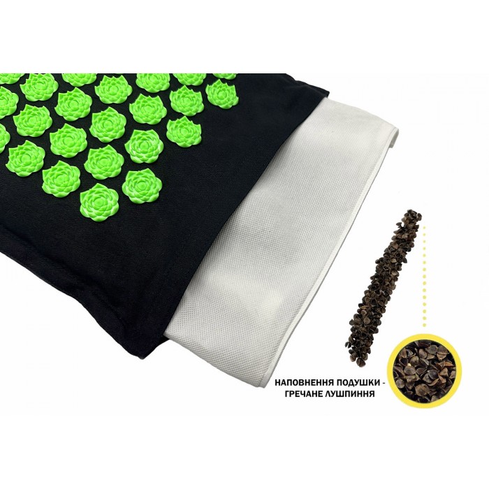 Массажный коврик EasyFit AcuRelax с иголками (аппликатор Кузнецова) черно-зеленый