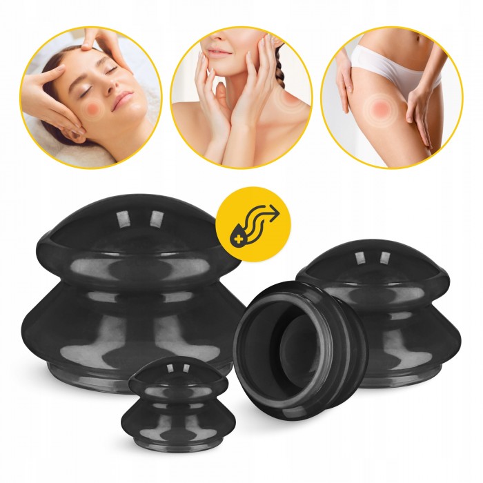 Вакуумні масажні банки 4FIZJO MED+ силіконові для тіла (китайські/атніцелюлітні банки) 4 шт Black (P-5907739314932)