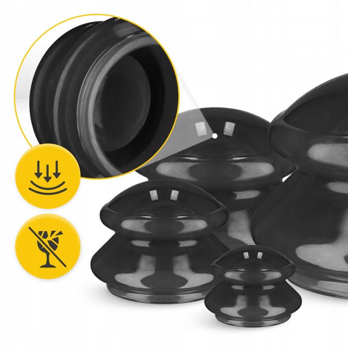 Вакуумні масажні банки 4FIZJO MED+ силіконові для тіла (китайські/атніцелюлітні банки) 4 шт Black (P-5907739314932)