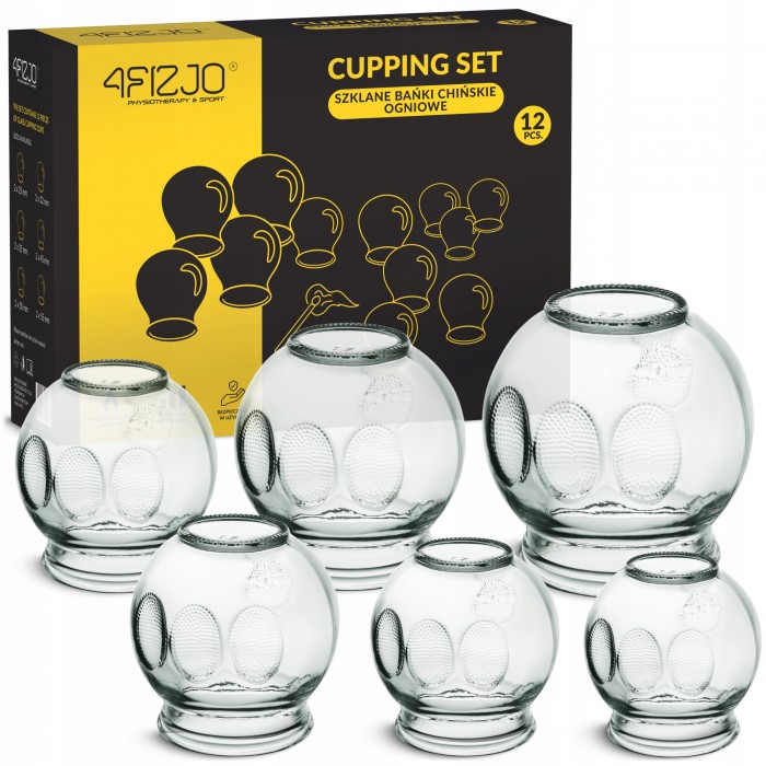 Вакуумні масажні банки 4FIZJO для тіла (китайські/атніцелюлітні банки) 12 шт скляні (P-5905973402231)