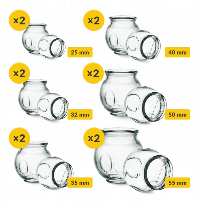 Вакуумні масажні банки 4FIZJO для тіла (китайські/атніцелюлітні банки) 12 шт скляні (P-5905973402231)
