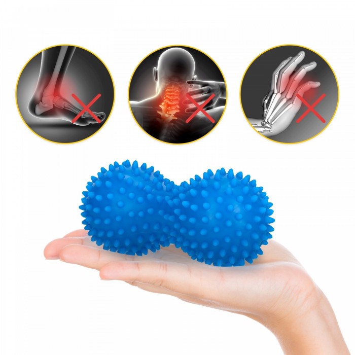 Масажний м'яч подвійний з шипами 4FIZJO Spike+ 7 x 16 см Blue (P-5905973403337)