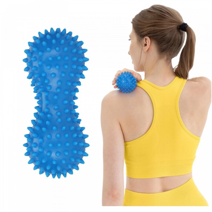 Масажний м'яч подвійний з шипами 4FIZJO Spike+ 7 x 16 см Blue (P-5905973403337)