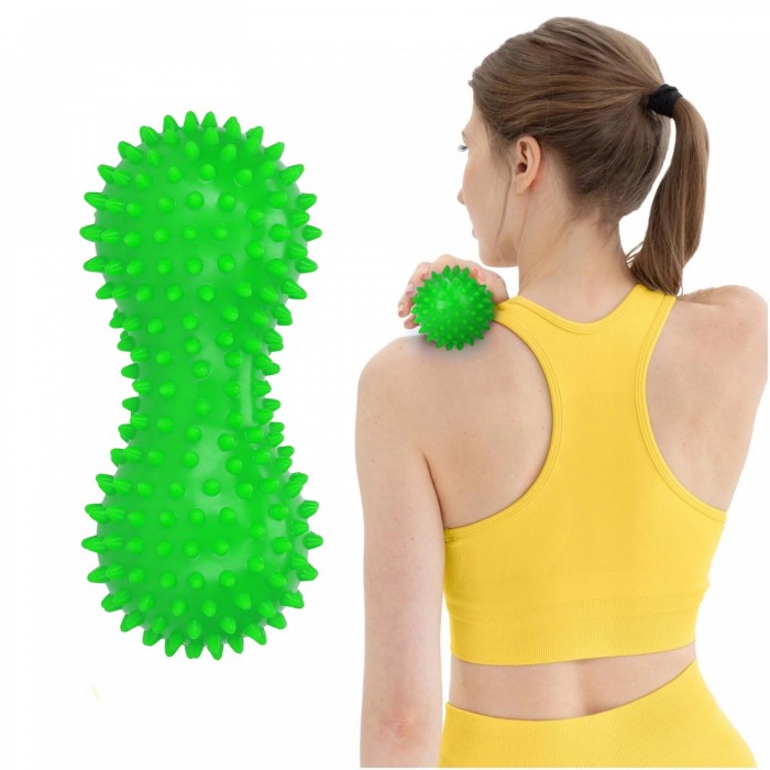 Масажний м'яч подвійний з шипами 4FIZJO Spike+ 7 x 16 см Green (P-5905973403351)