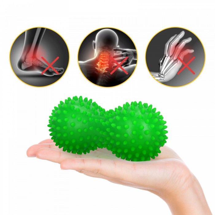 Масажний м'яч подвійний з шипами 4FIZJO Spike+ 7 x 16 см Green (P-5905973403351)