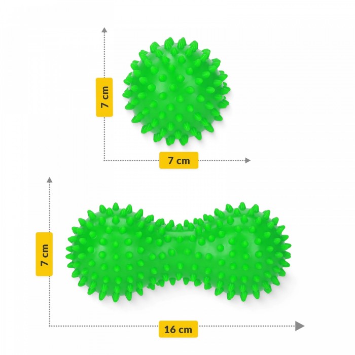 Масажний м'яч подвійний з шипами 4FIZJO Spike+ 7 x 16 см Green (P-5905973403351)