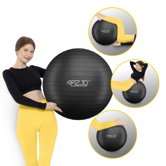 М'яч для фітнесу (фітбол) 4FIZJO 75 см Anti-Burst Black (P-5907739316370)