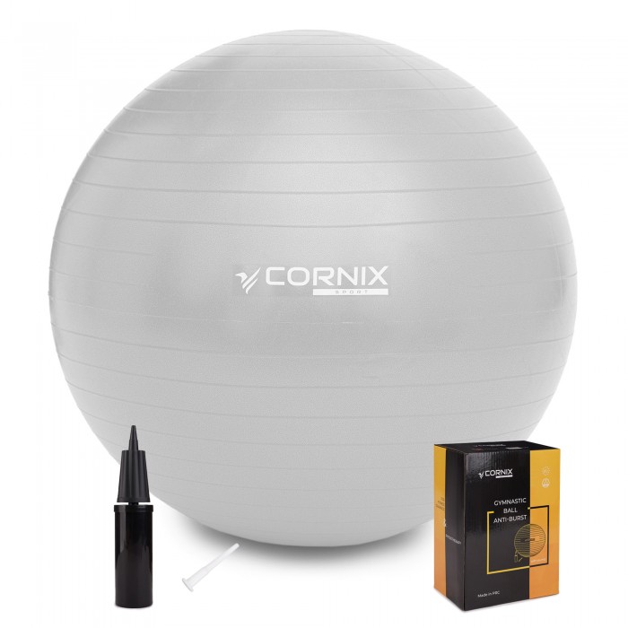 М'яч для фітнесу (фітбол) Cornix 55 см Anti-Burst XR-0359 Silver