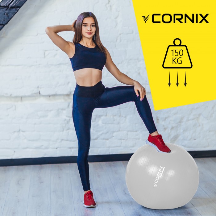 М'яч для фітнесу (фітбол) Cornix 55 см Anti-Burst XR-0359 Silver