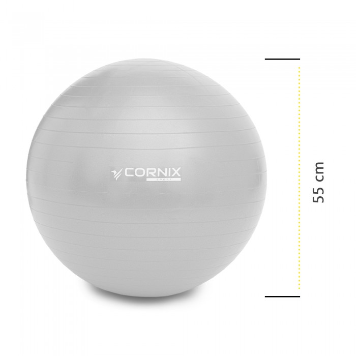М'яч для фітнесу (фітбол) Cornix 55 см Anti-Burst XR-0359 Silver