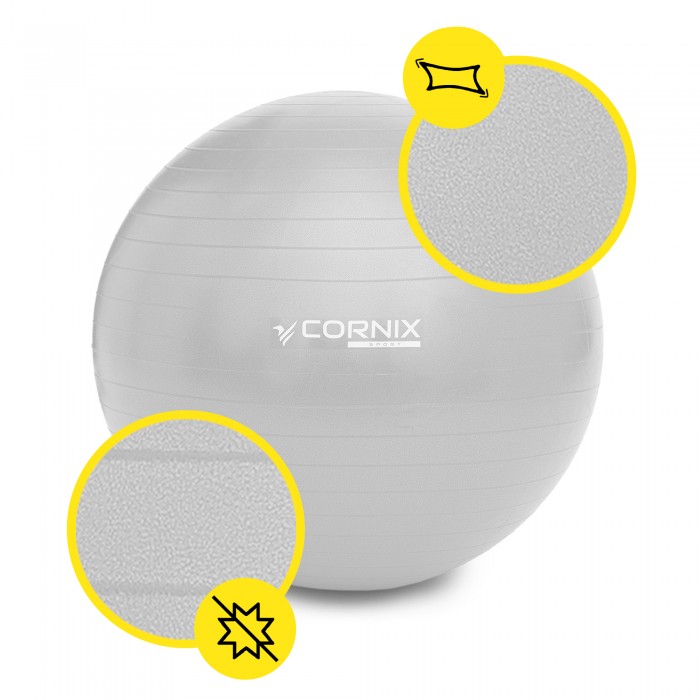 М'яч для фітнесу (фітбол) Cornix 55 см Anti-Burst XR-0359 Silver