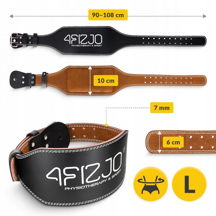 Пояс для важкої атлетики 4FIZJO шкіряний Size L Black (P-5905973404310)