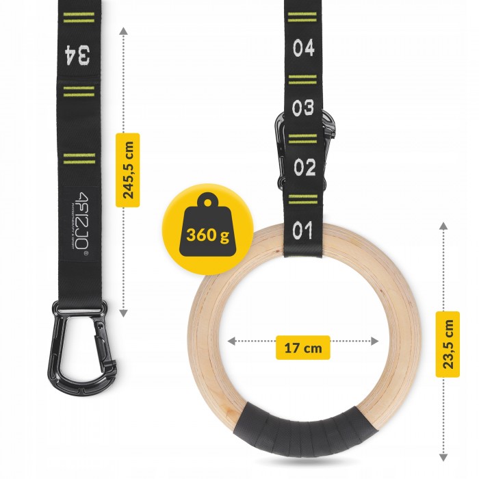 Гимнастические кольца 4FIZJO деревянные, регулируемые Black/Yellow (P-5905973402729)