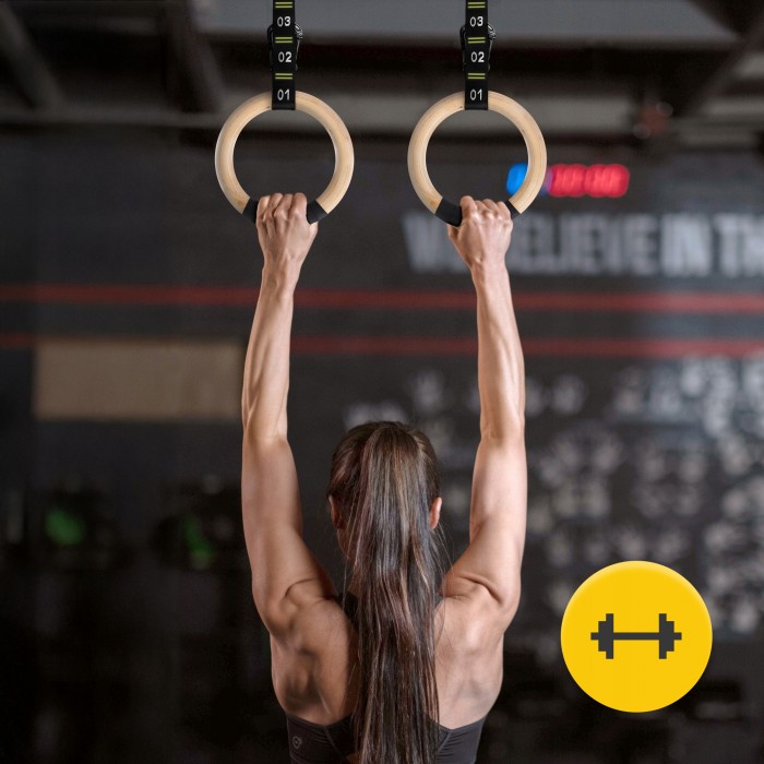 Гимнастические кольца 4FIZJO деревянные, регулируемые Black/Yellow (P-5905973402729)