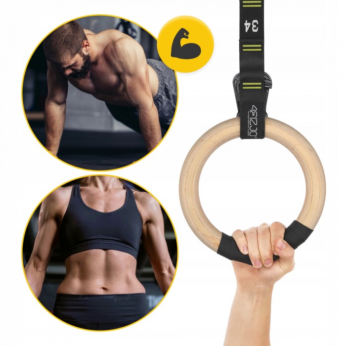 Гимнастические кольца 4FIZJO деревянные, регулируемые Black/Yellow (P-5905973402729)