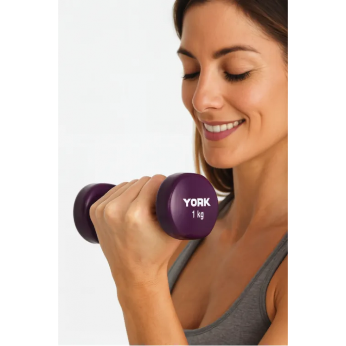 Гантелі для фітнесу вінілові круглі York Fitness 2х1кг фіолетовий