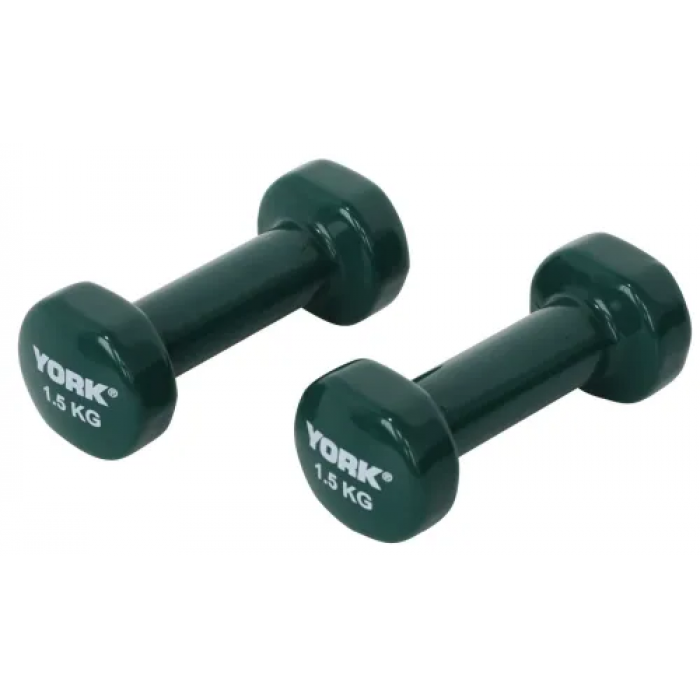 Гантели для фитнеса виниловые круглые York Fitness 2х1,5кг зеленый