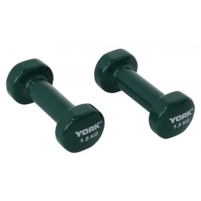 Гантели для фитнеса виниловые круглые York Fitness 2х1,5кг зеленый