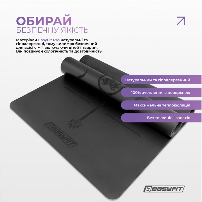 Килимок для йоги професійний EasyFit Pro каучук 5 мм Чорний