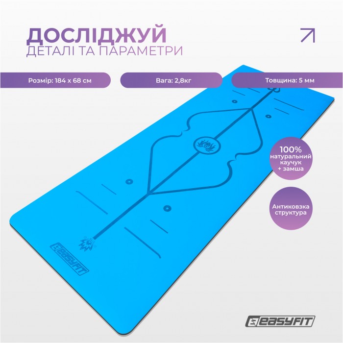 Килимок для йоги професійний EasyFit Pro каучук 5 мм Блакитний