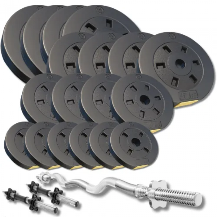 Набір зі штангою та гантелями Besport PowerPro 86кг з w-подібним грифом 120см