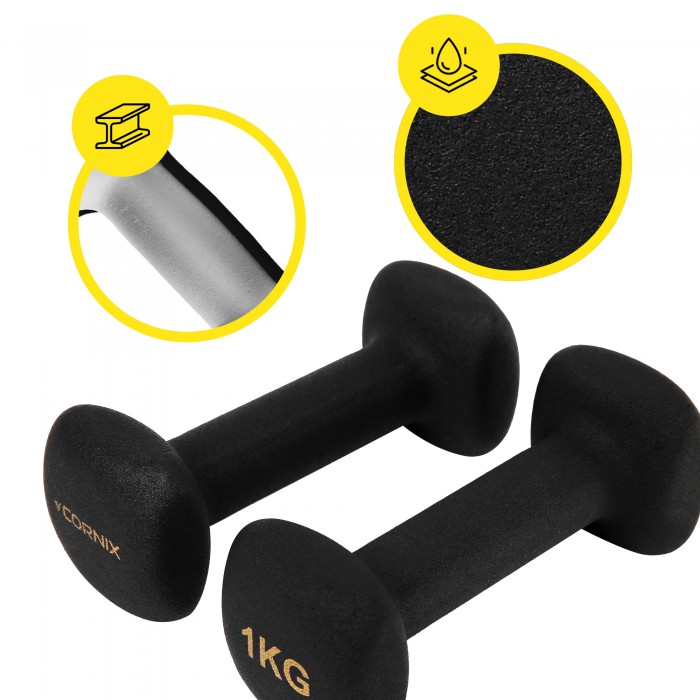 Гантели для фитнеса виниловые Cornix Square 2 x 1 кг XR-0406 Black