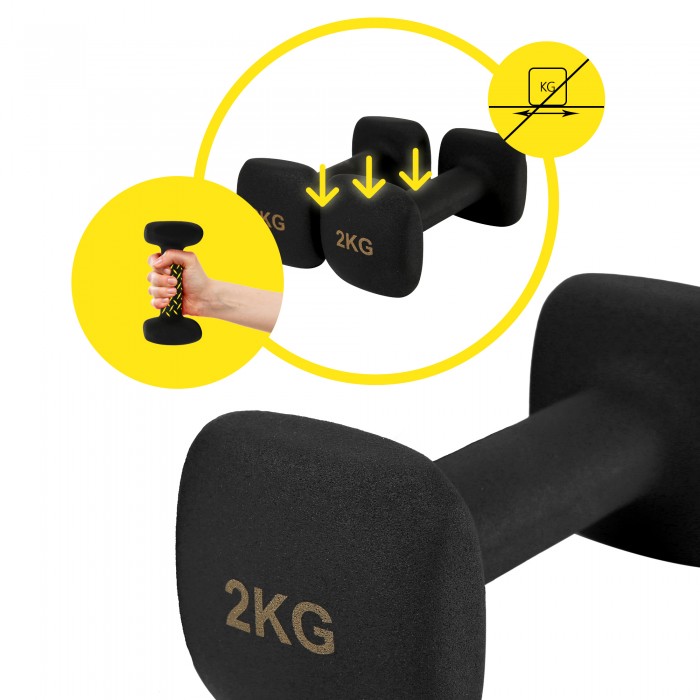 Гантели для фитнеса виниловые Cornix Square 2 x 2 кг XR-0407 Black