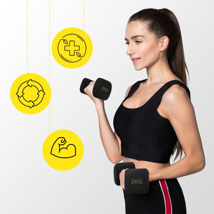 Гантели для фитнеса виниловые Cornix Square 2 x 2 кг XR-0407 Black