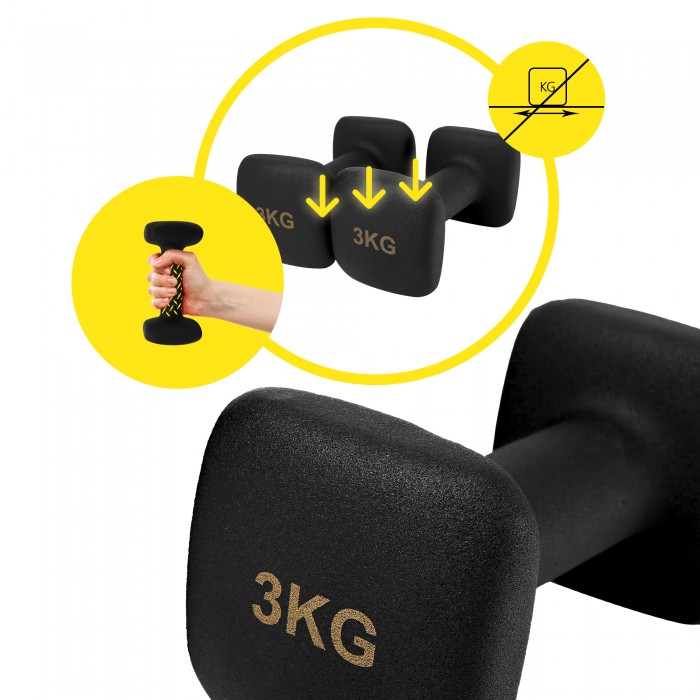 Гантелі для фітнесу вінілові Cornix Square 2 x 3 кг XR-0408 Black