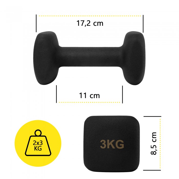 Гантелі для фітнесу вінілові Cornix Square 2 x 3 кг XR-0408 Black