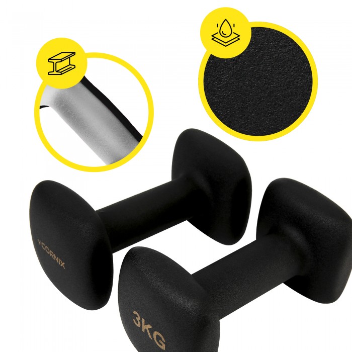 Гантелі для фітнесу вінілові Cornix Square 2 x 3 кг XR-0408 Black