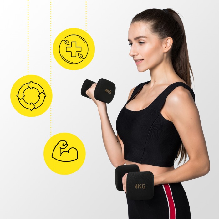 Гантелі для фітнесу вінілові Cornix Square 2 x 4 кг XR-0409 Black