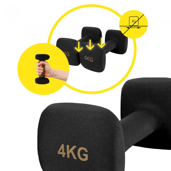 Гантелі для фітнесу вінілові Cornix Square 2 x 4 кг XR-0409 Black