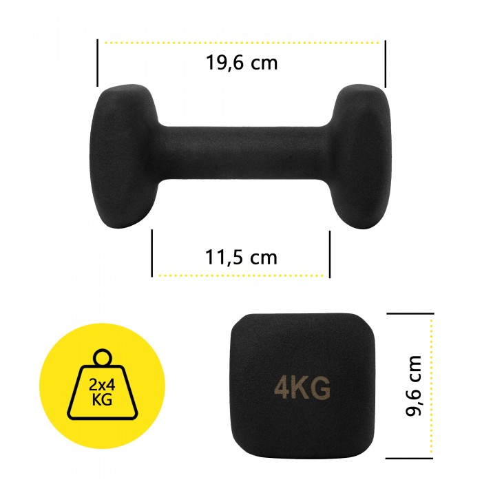 Гантелі для фітнесу вінілові Cornix Square 2 x 4 кг XR-0409 Black