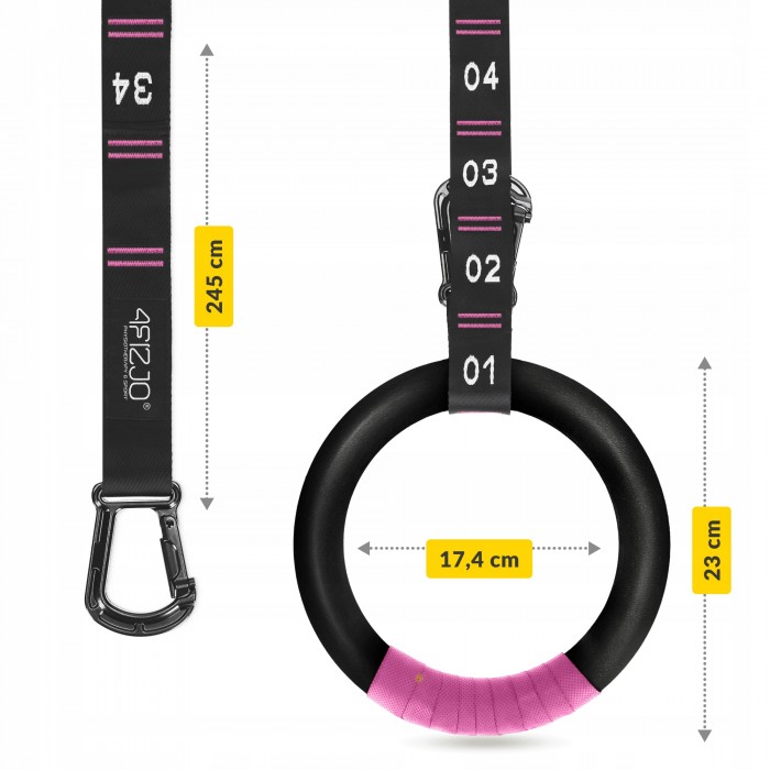 Гімнастичні кільця 4FIZJO з ABS пластику, регульовані Black/Pink (P-5905973406116)