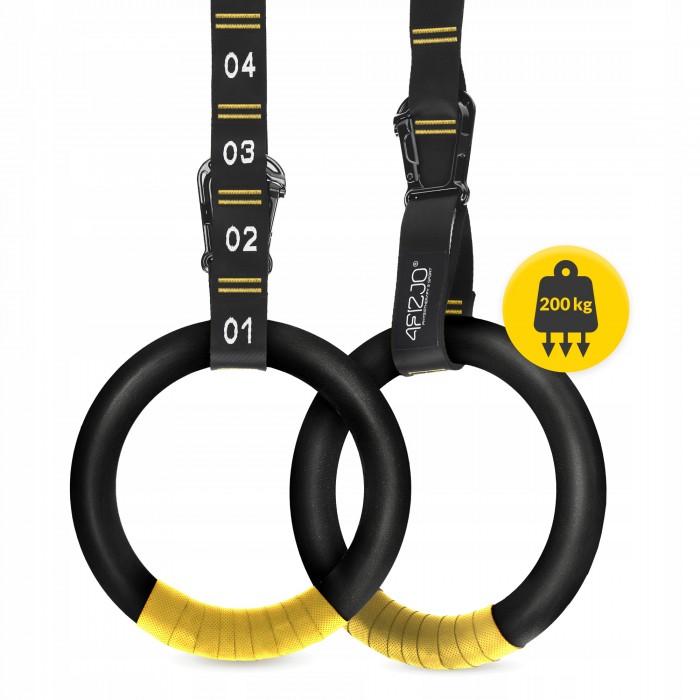 Гимнастические кольца 4FIZJO из ABS пластика, регулируемые Black/Yellow (P-5905973406109)
