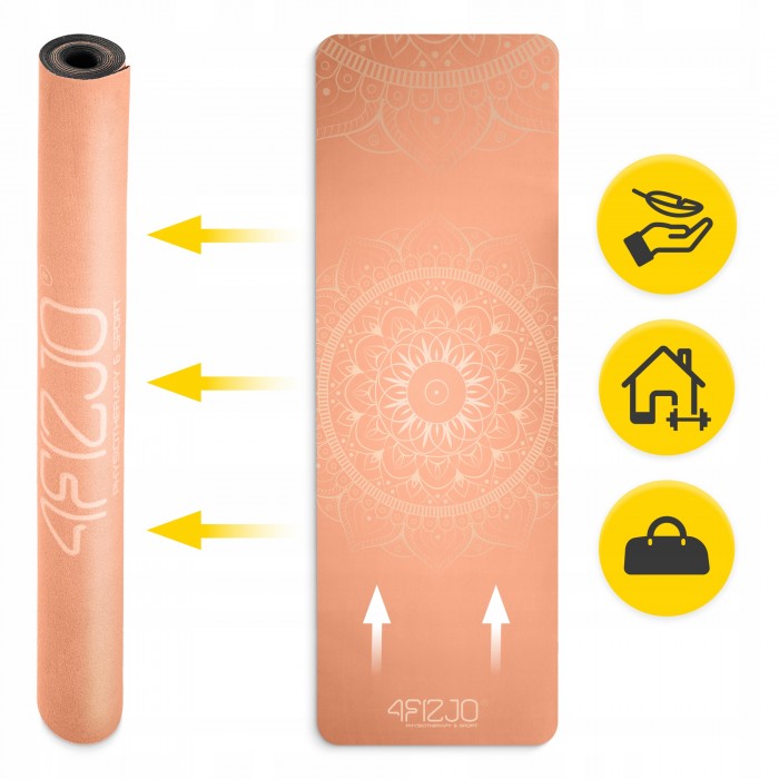 Килимок (мат) спортивний 4FIZJO замша 183 x 61 x 0.15 см для йоги та фітнесу Orange (P-5905973404402)
